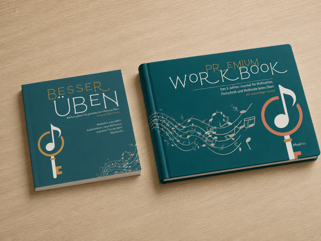 Besser Üben - Das Buch und das Premium Workbook auf einem Tisch